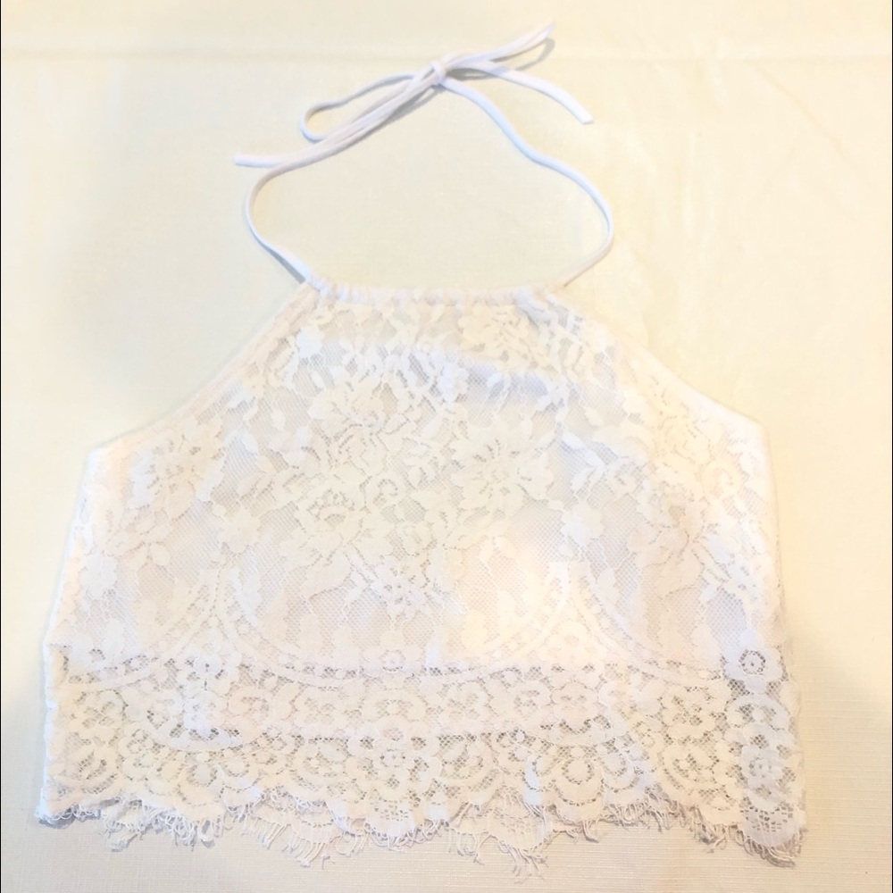 LA Hearts White Lace Crop top